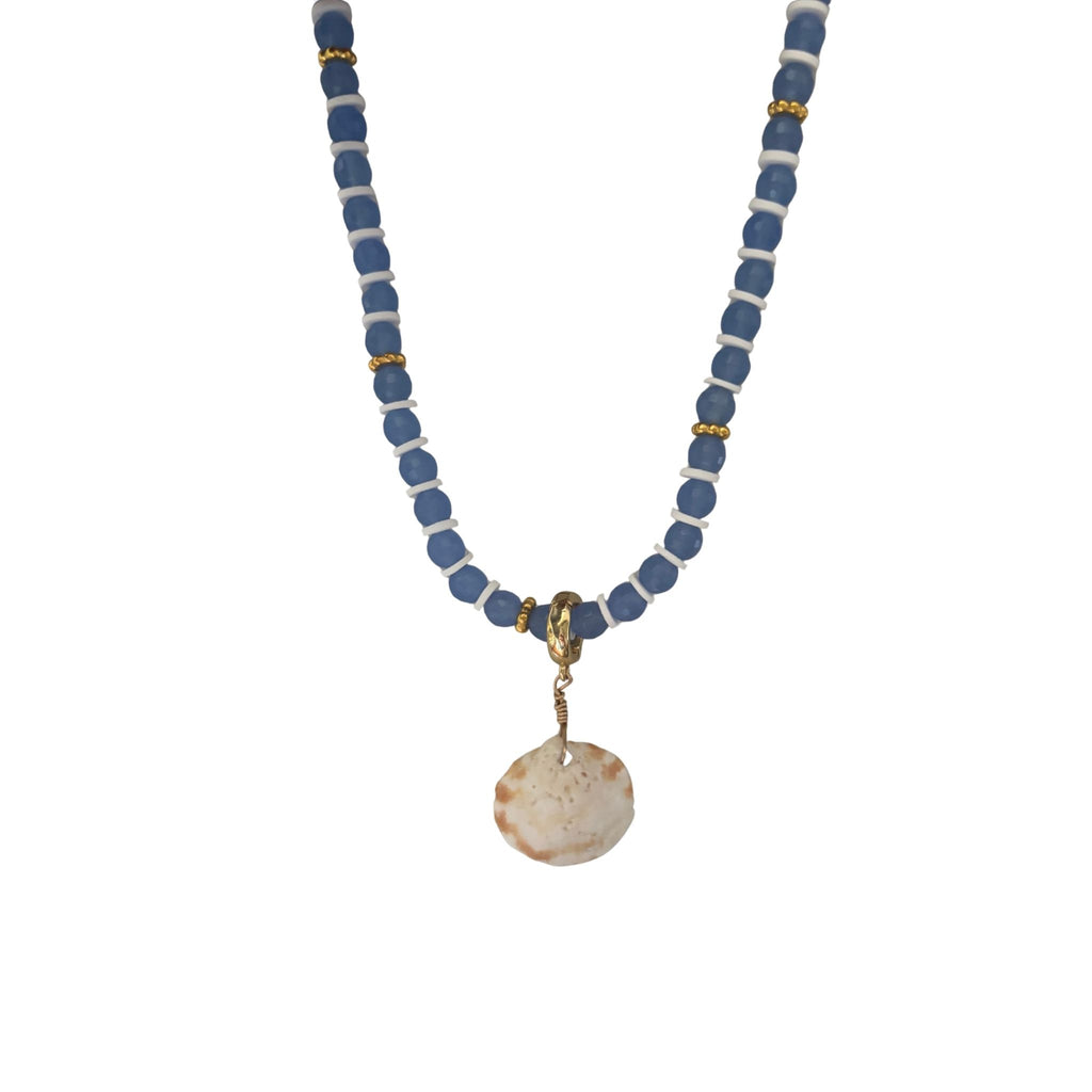Faceted beaded necklace with shell pendant