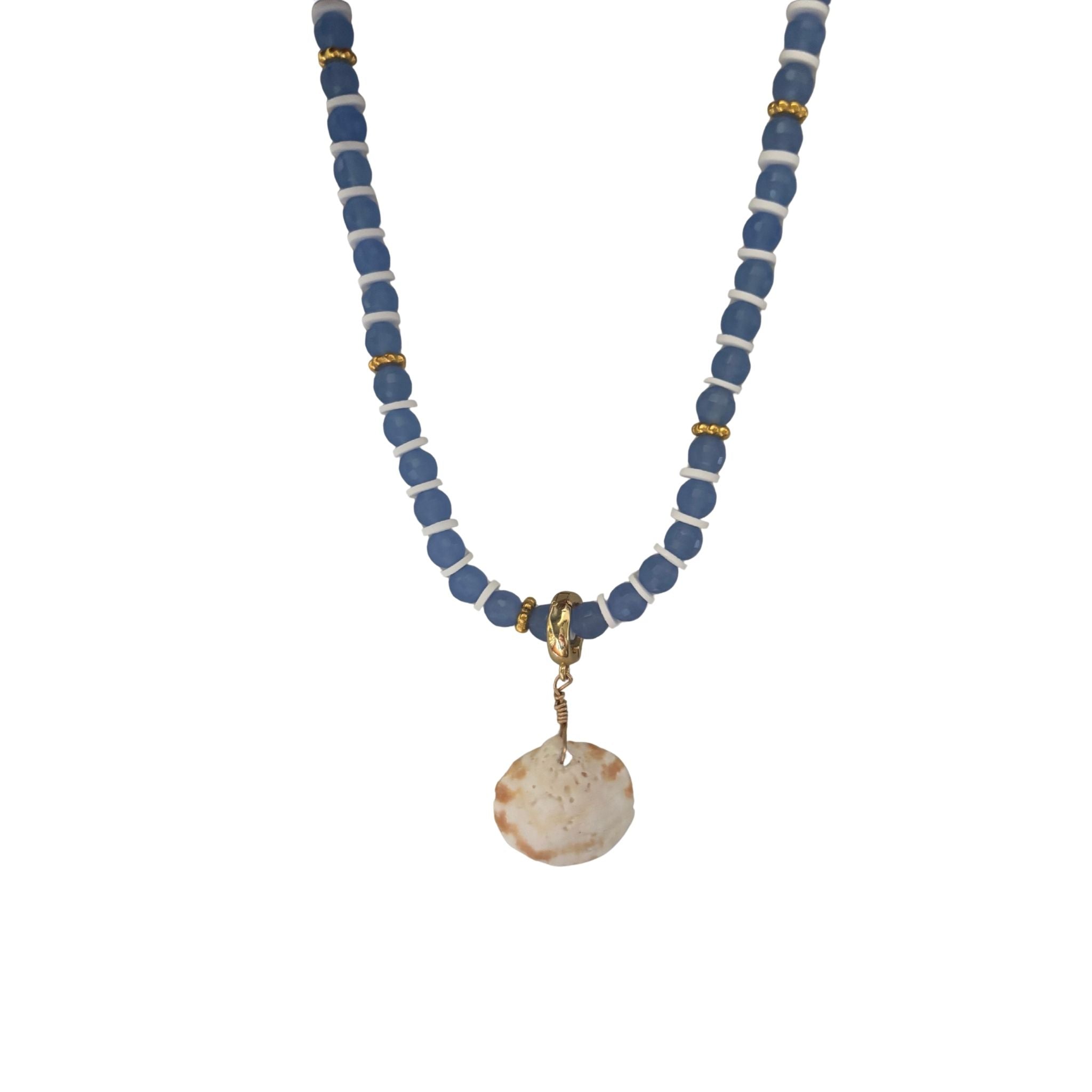 Faceted beaded necklace with shell pendant