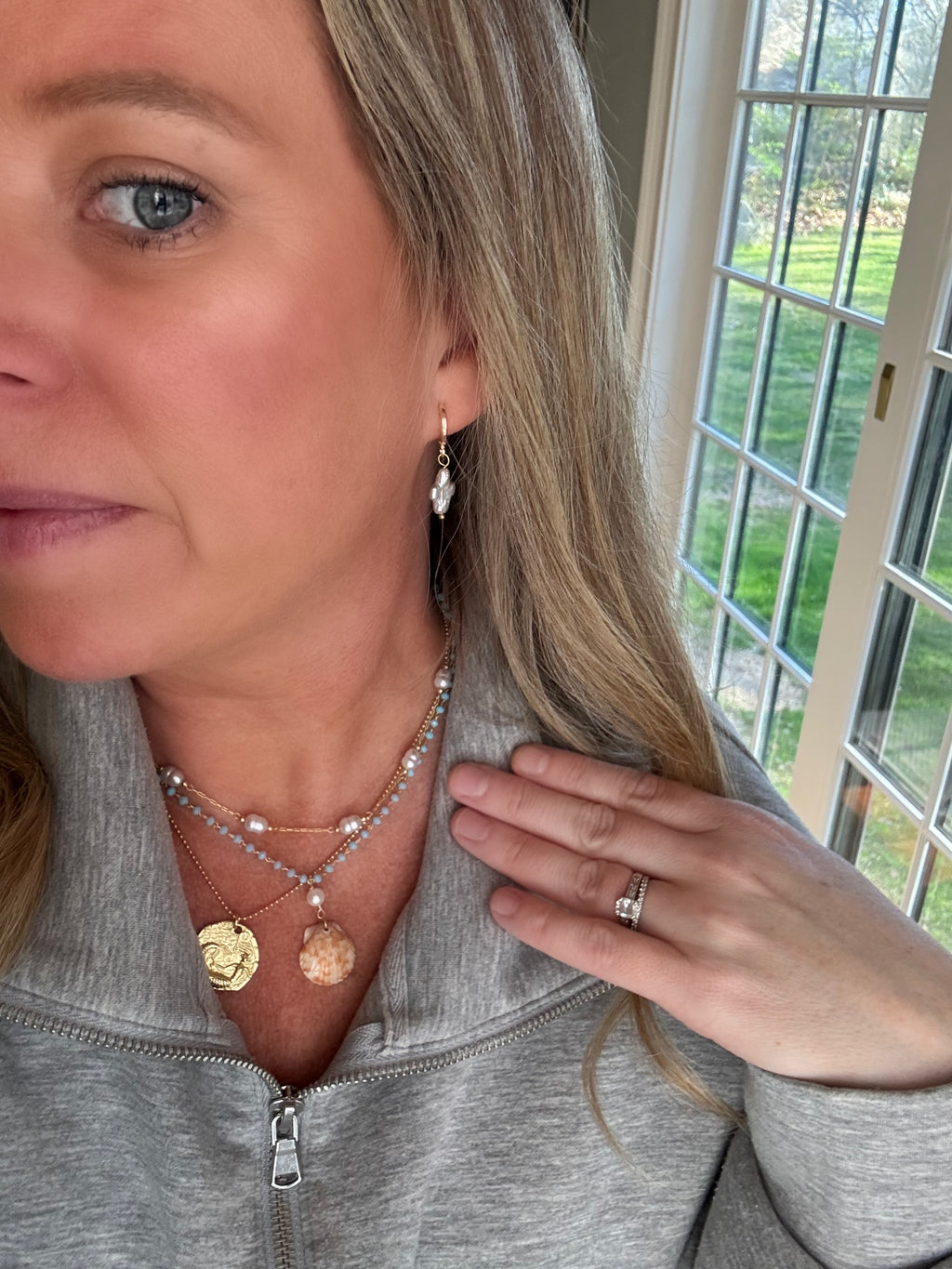 14K Gold filled turquoise shell pendant necklace