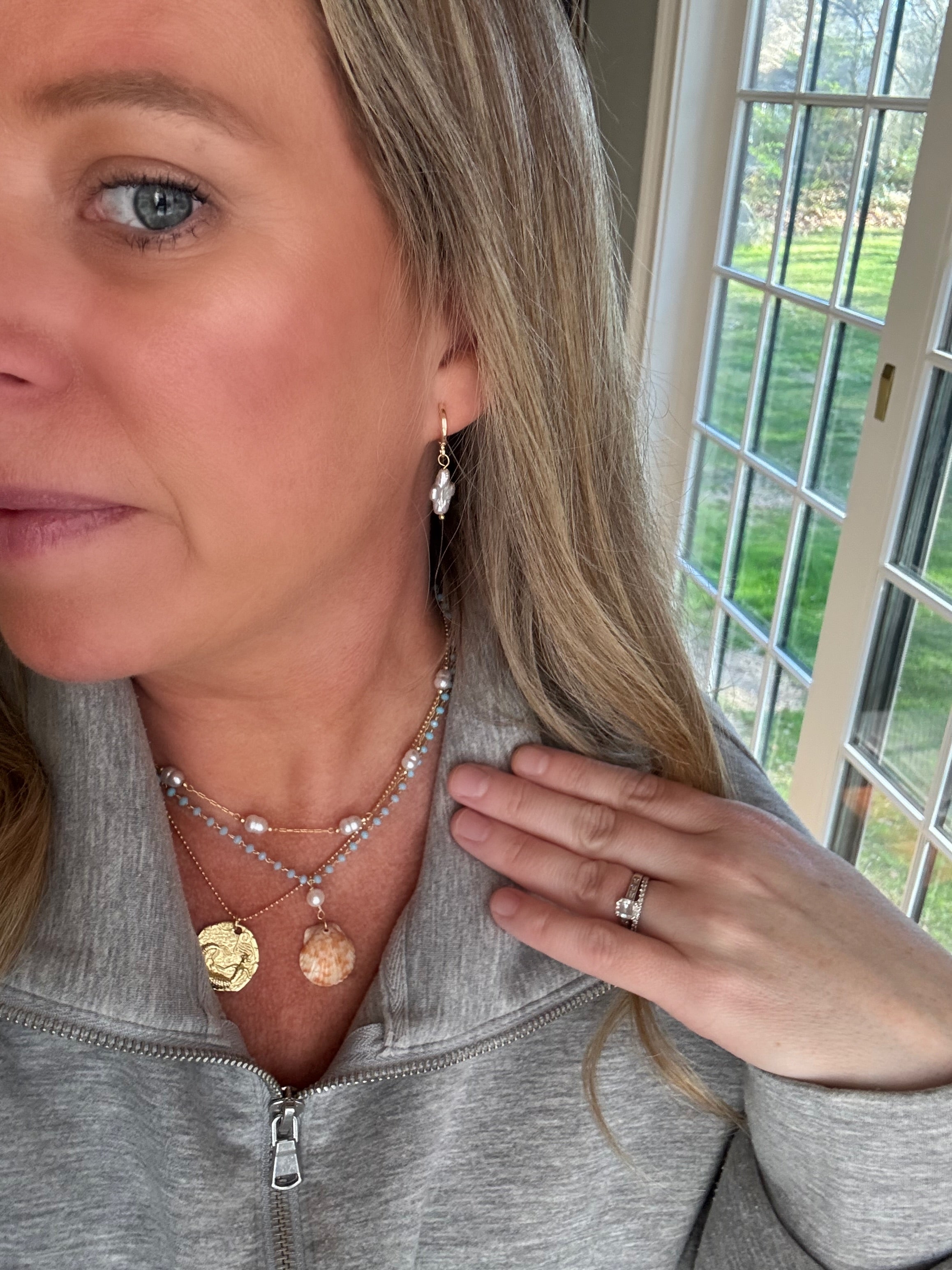 14K Gold filled turquoise shell pendant necklace