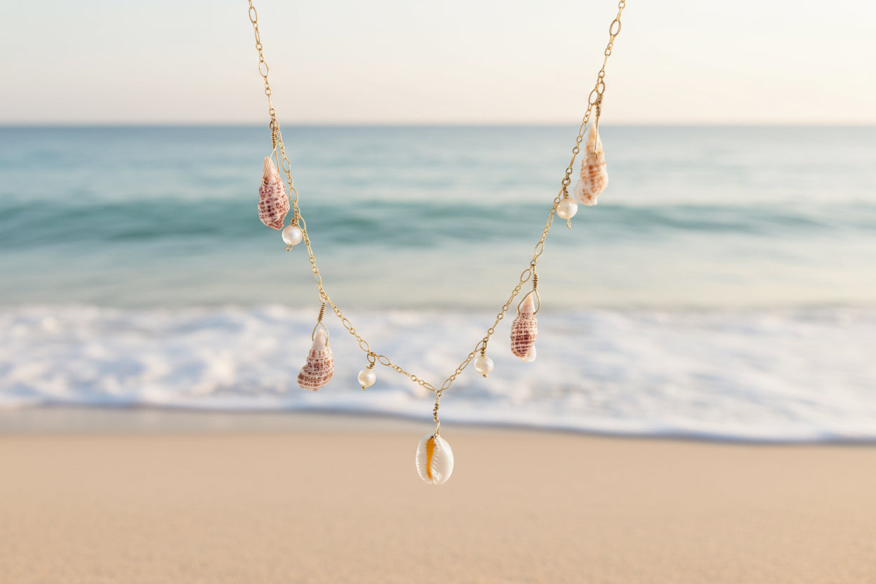 14K Gold Filled Mixed Shell Necklace with pearls