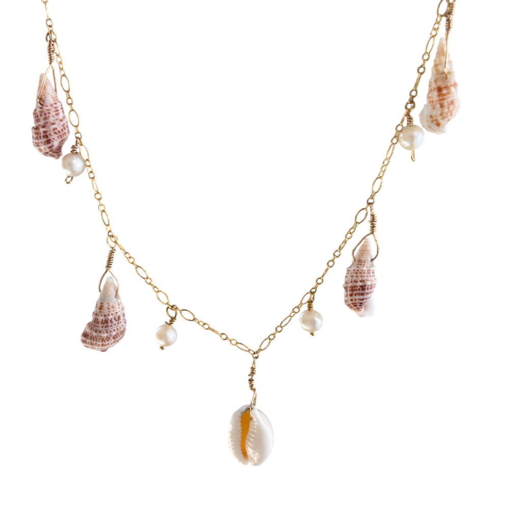 14K Gold Filled Mixed Shell Necklace with pearls