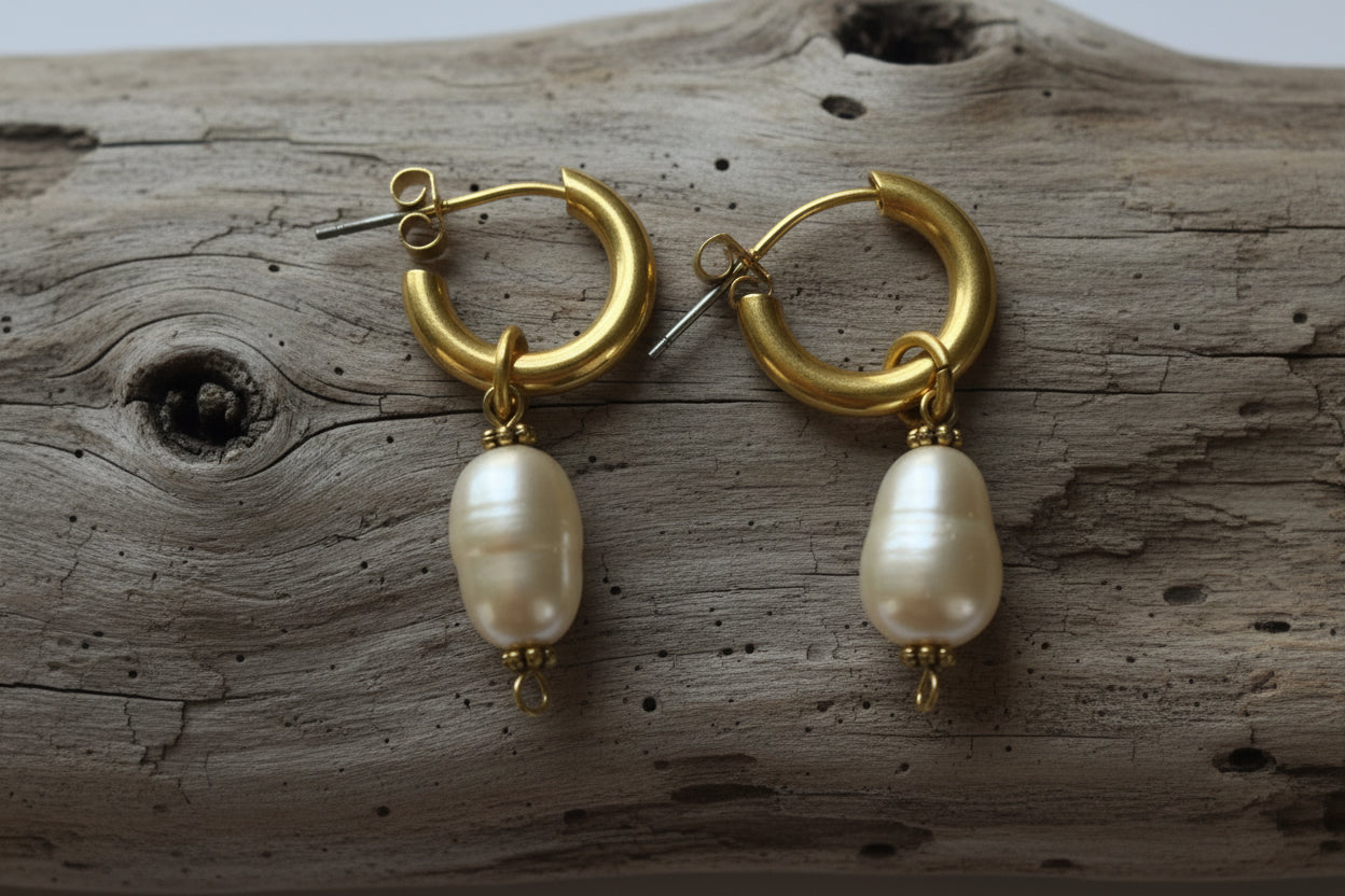 14K Gold Filled Hoop Earrings with Pearl
