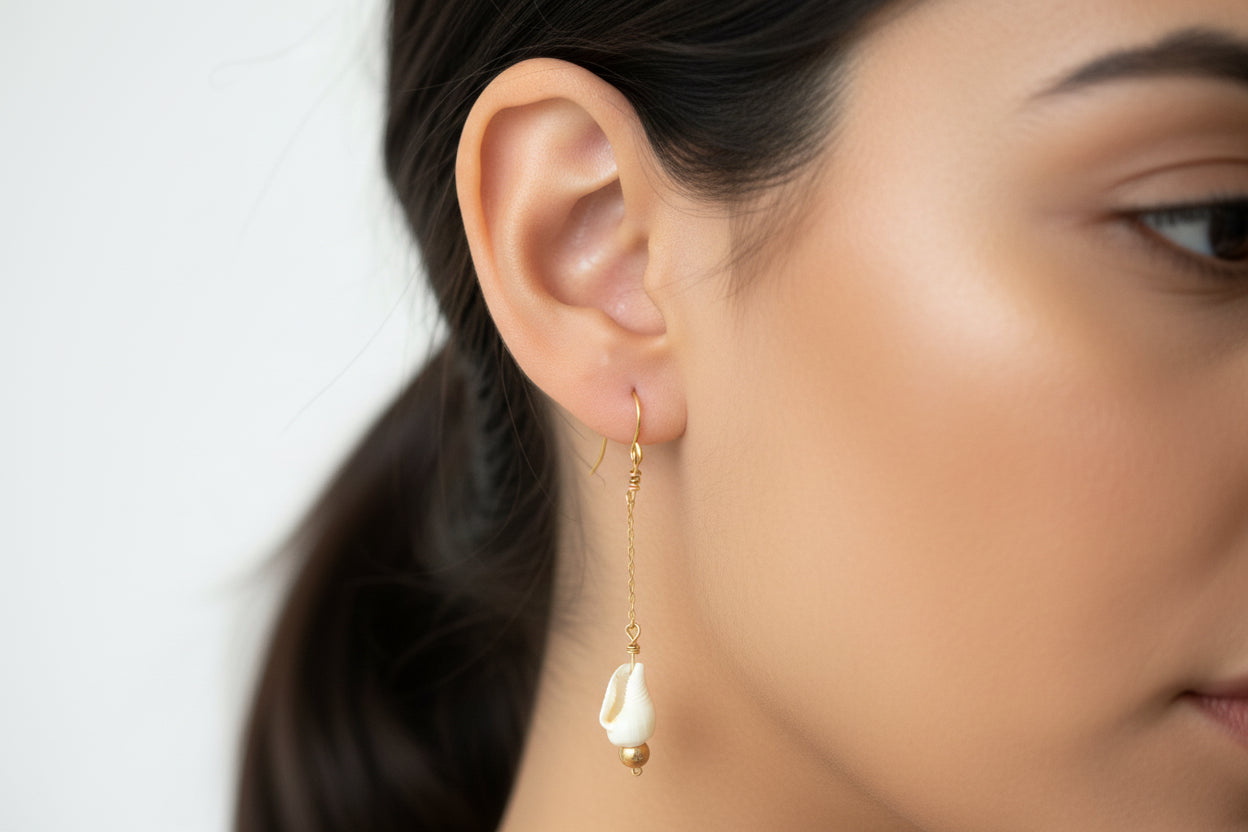 14K Gold Filled dangly earrings with shell