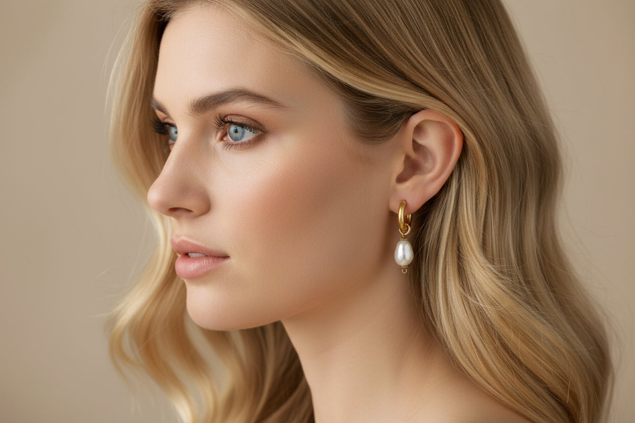 14K Gold Filled Hoop Earrings with Pearl