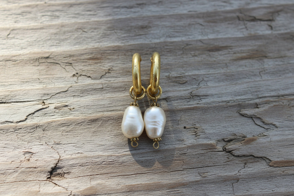 14K Gold Filled Hoop Earrings with Pearl