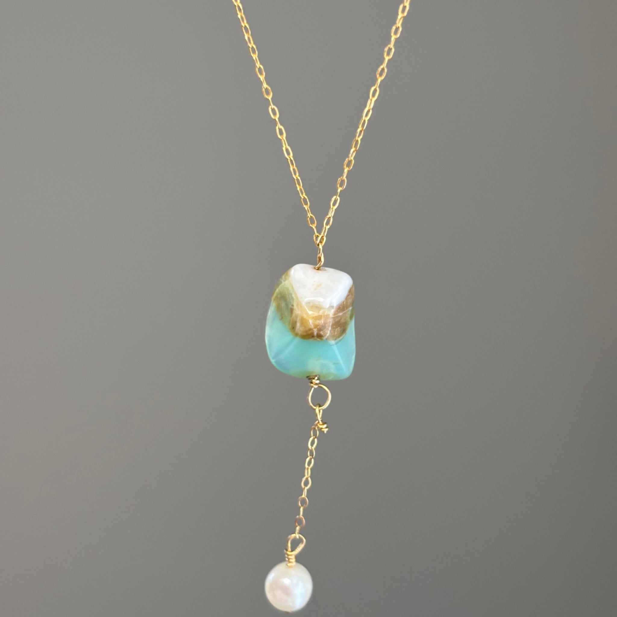 14K Gold Filled drop necklace with rock