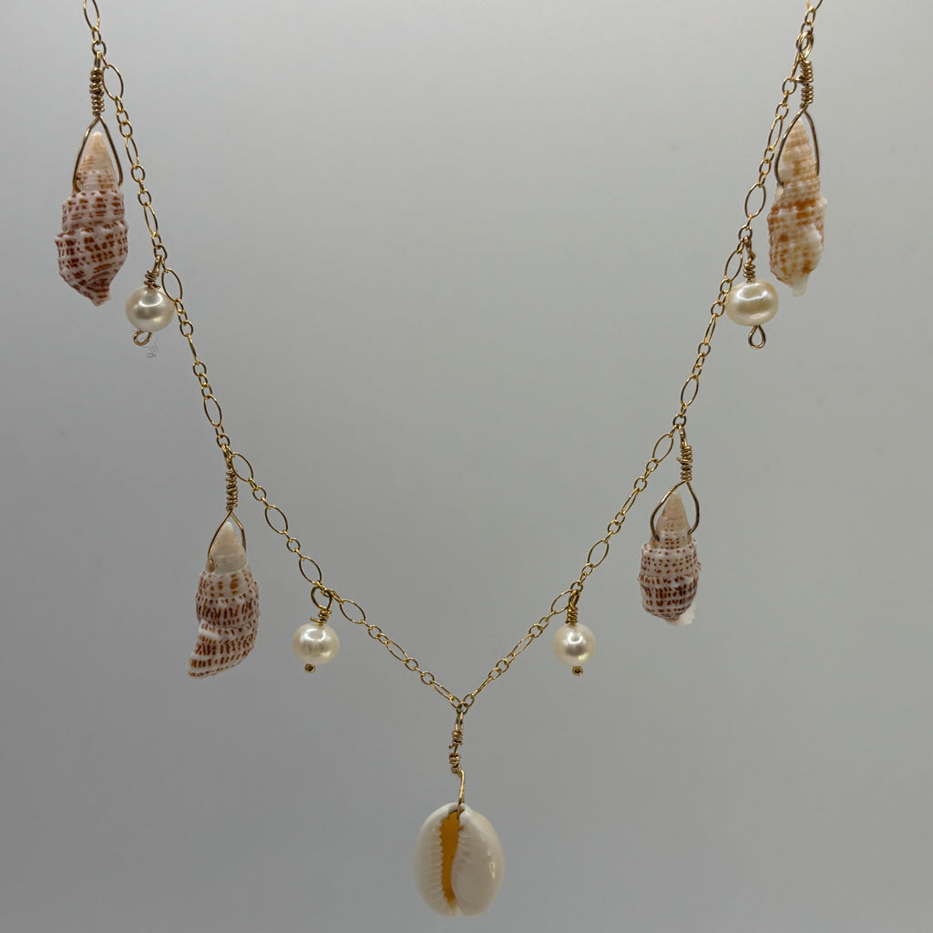 14K Gold Filled Mixed Shell Necklace with pearls