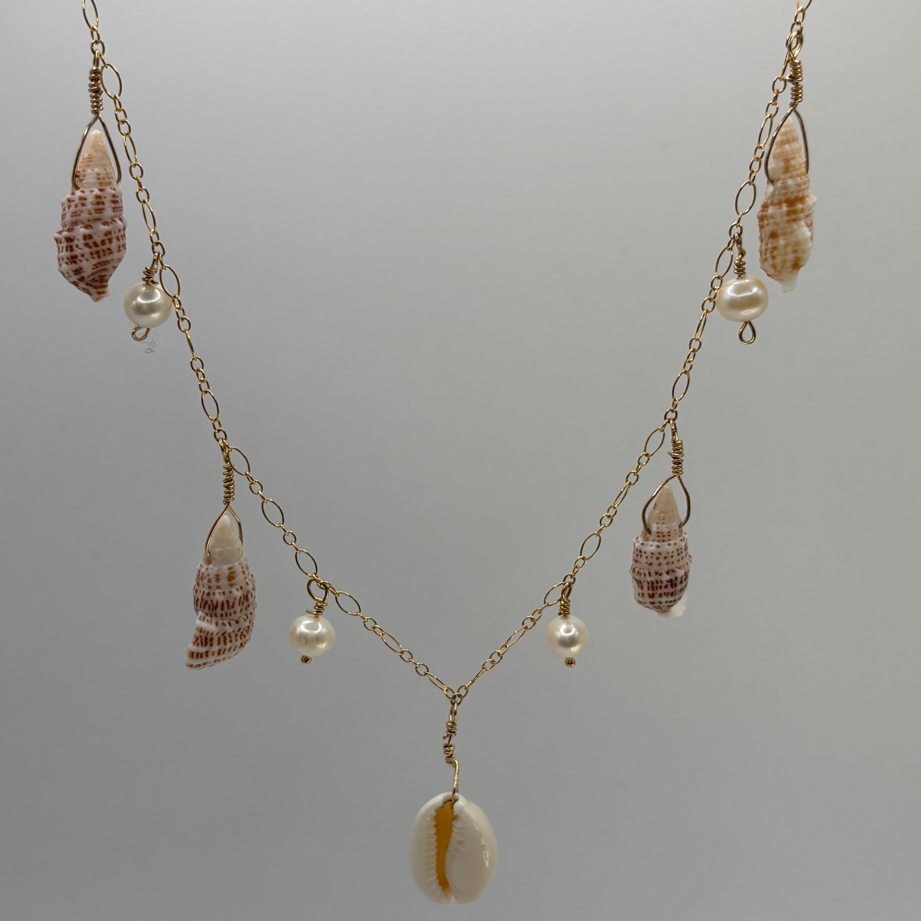 14K Gold Filled Mixed Shell Necklace with pearls