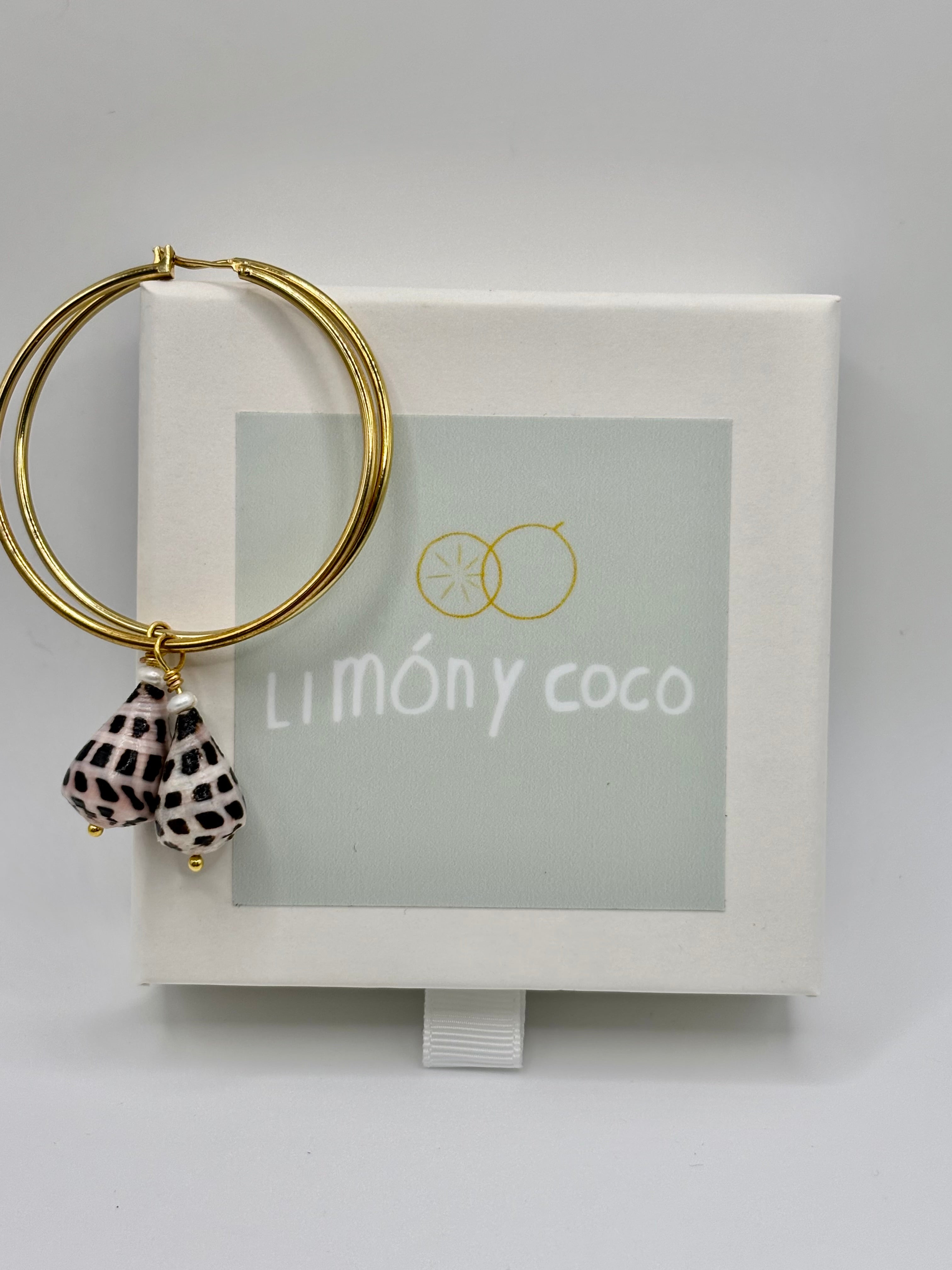 14K Gold plated hoop earrings with cone shell