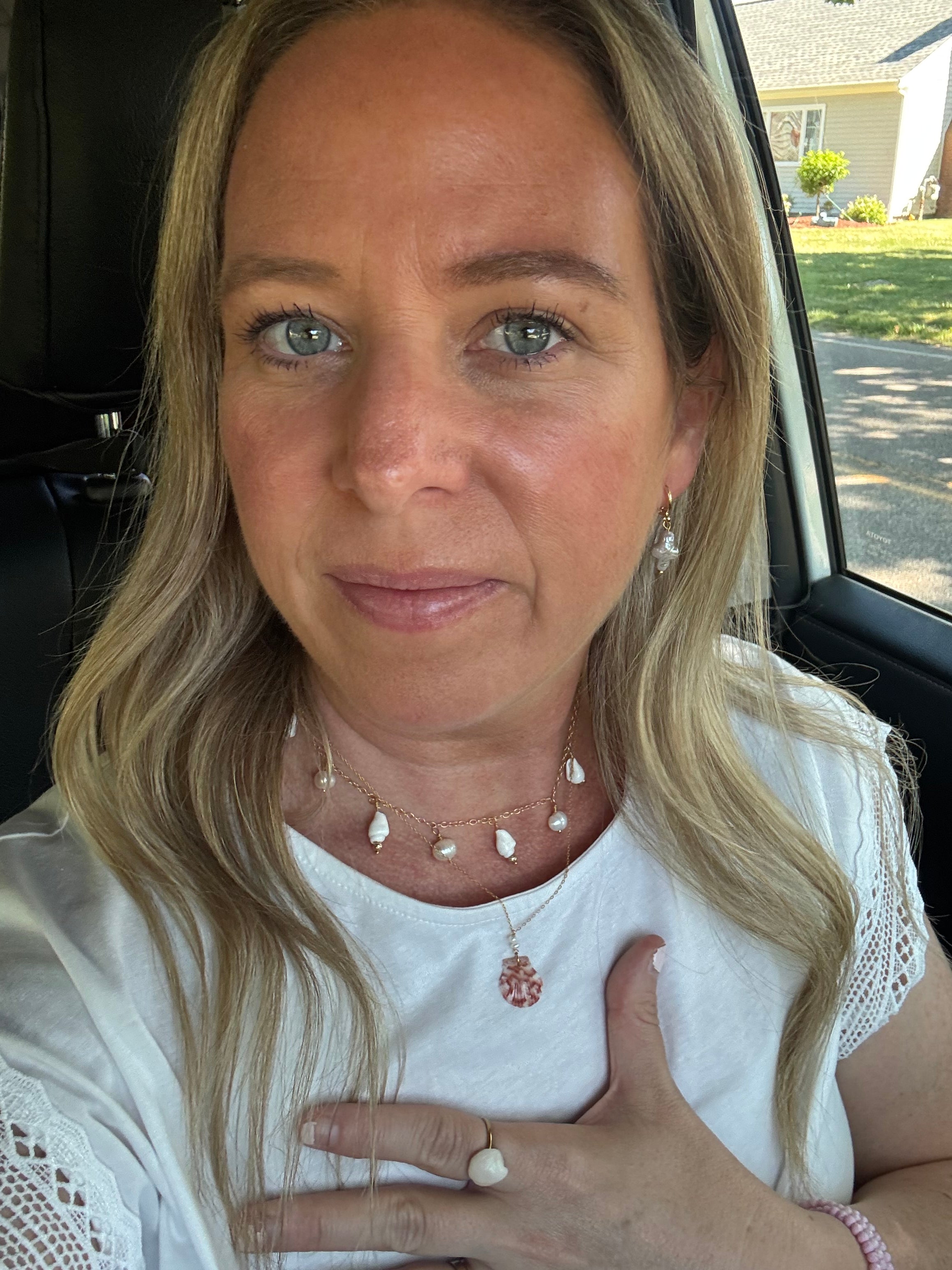 14k Gold Filled chain with shell and tiny pearls