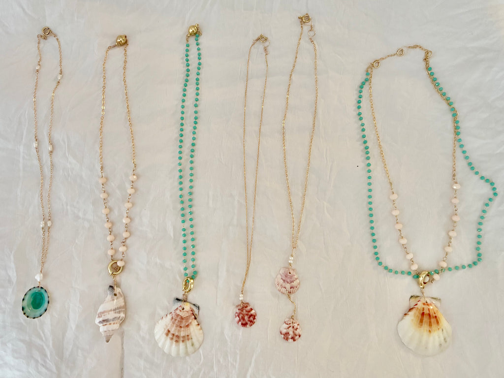 14k Gold Filled chain with shell and tiny pearls