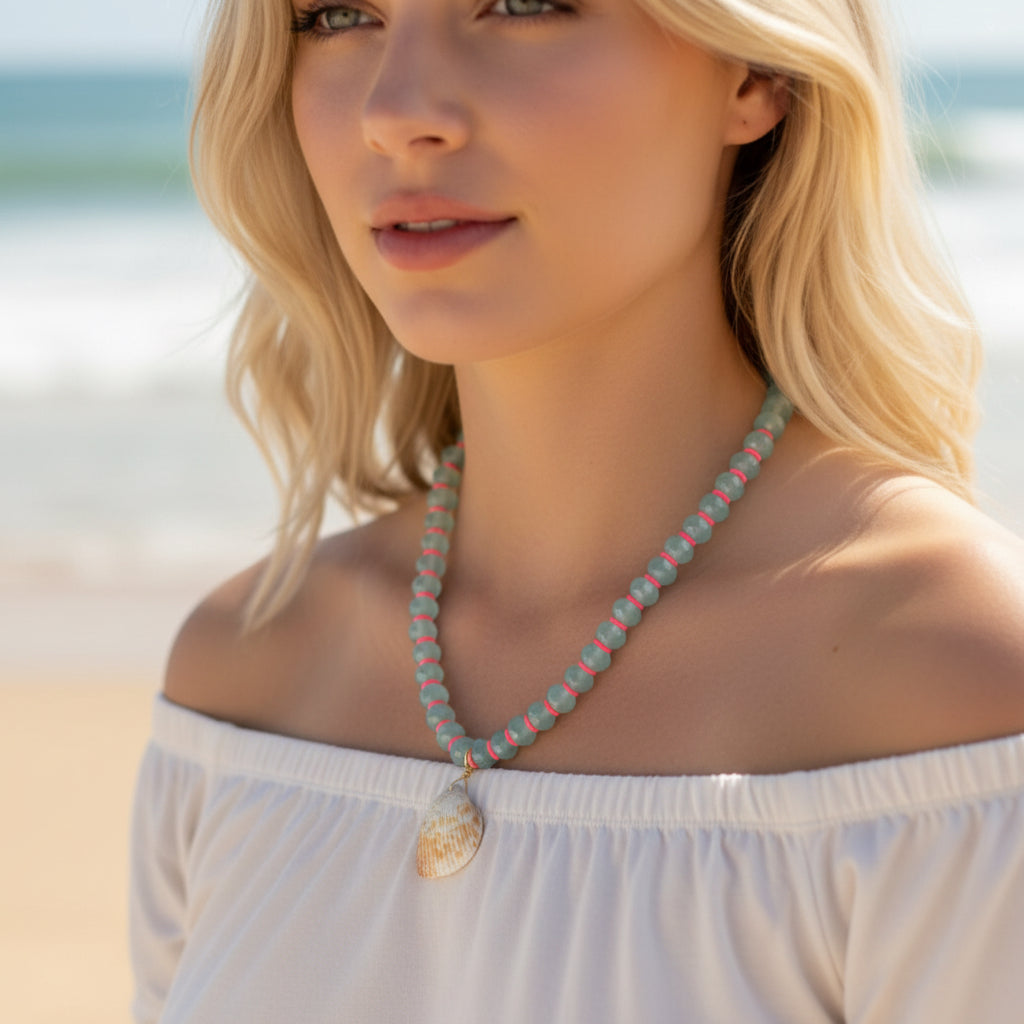 Faceted bead Necklace with shell pendant