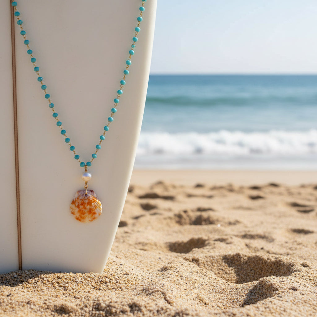 14K Gold filled turquoise shell pendant necklace