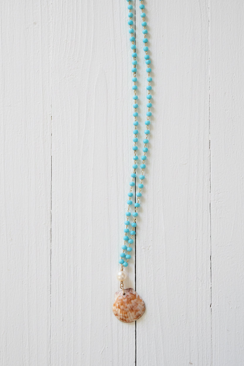14K Gold filled turquoise shell pendant necklace