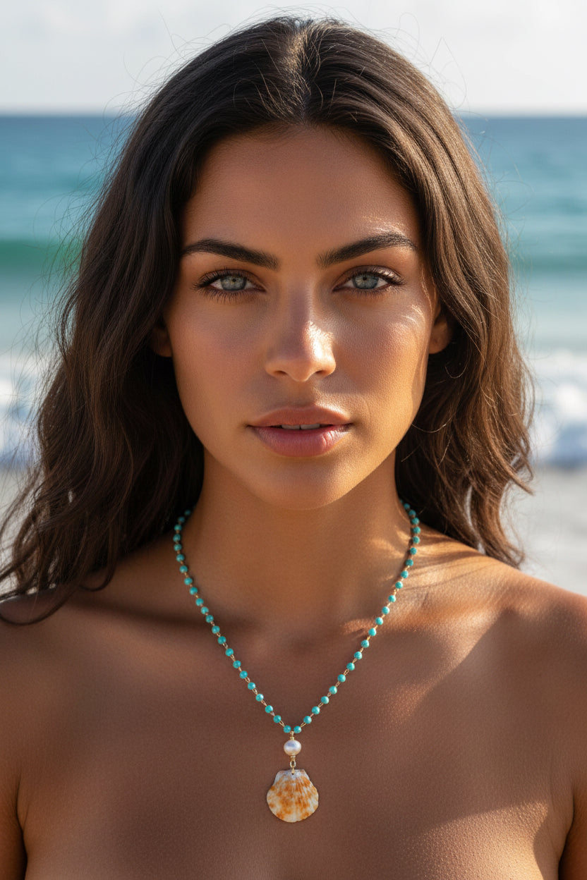 14K Gold filled turquoise shell pendant necklace