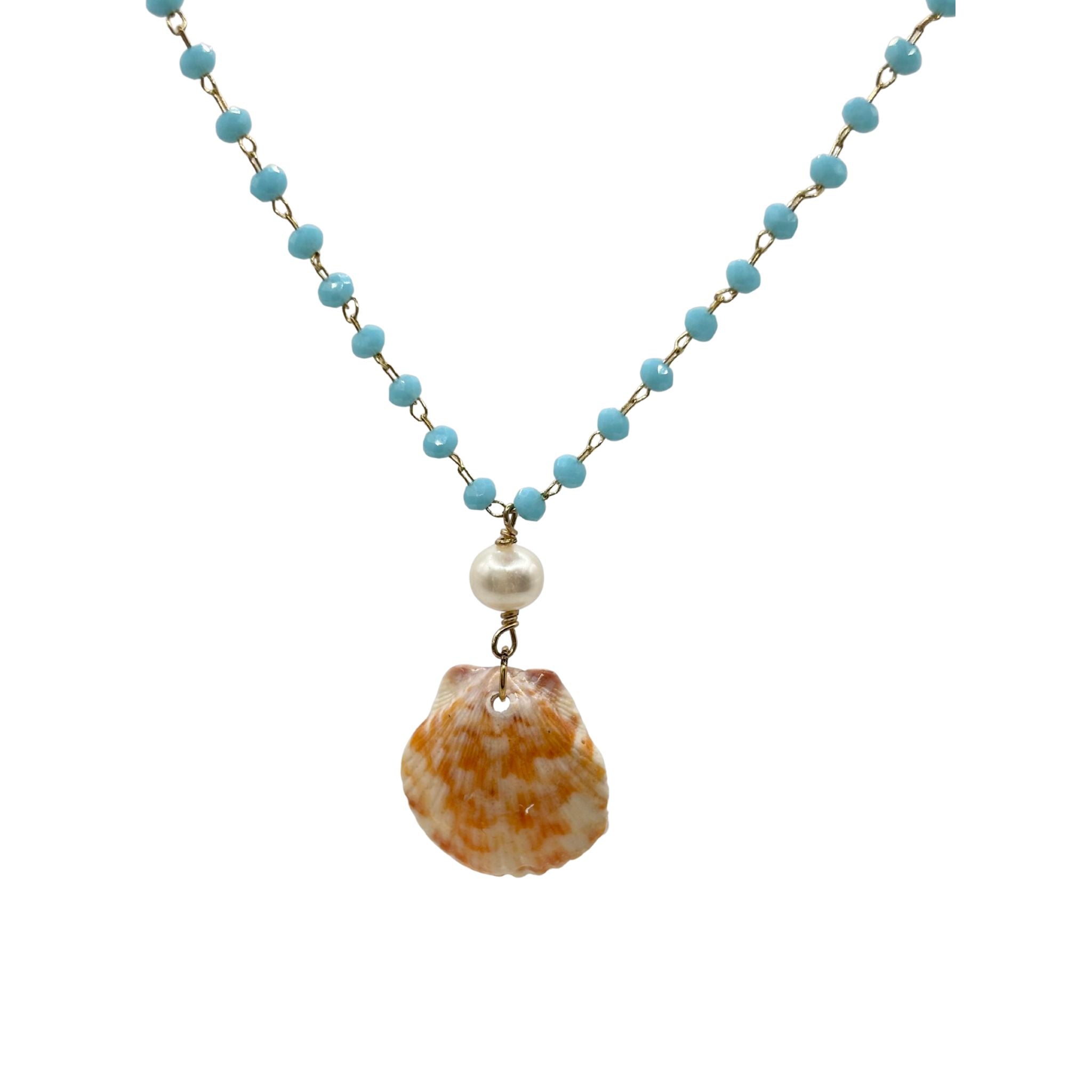 14K Gold filled turquoise shell pendant necklace