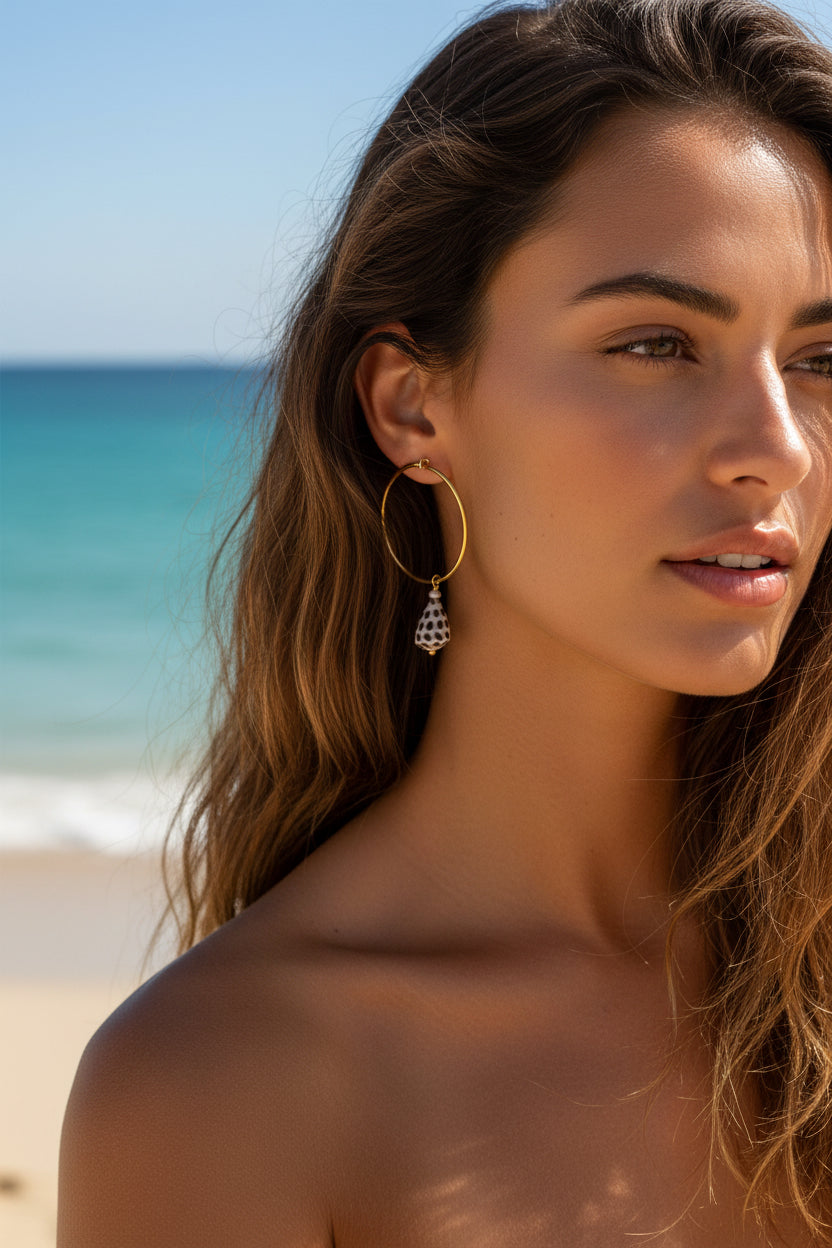 14K Gold plated hoop earrings with cone shell