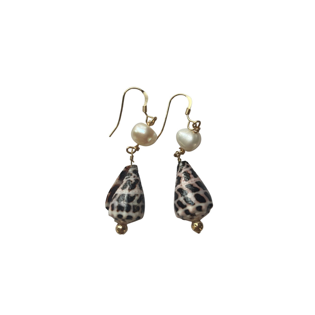 14K Gold filled earrings with cone shell and pearl