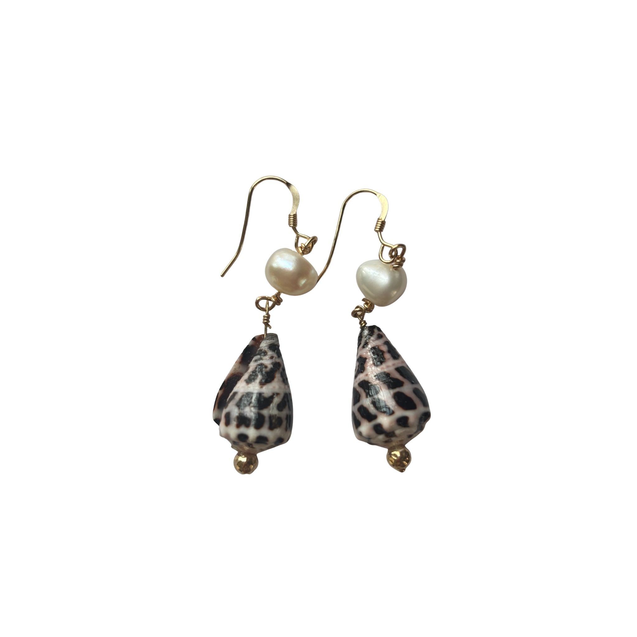 14K Gold filled earrings with cone shell and pearl