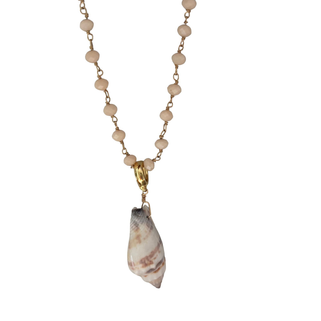 14K Gold Filled Necklace with faceted rose quartz  beads and cone shell