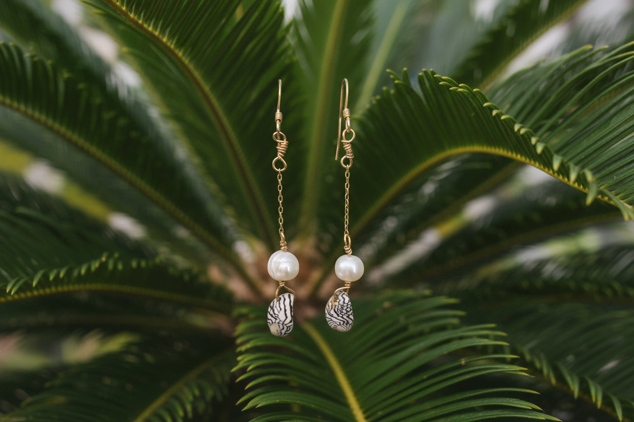 14K Gold filled earrings with pearl and shell