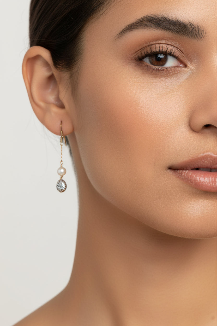 14K Gold filled earrings with pearl and shell