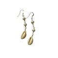 14K Gold Filled Earrings with cowrie shell & pearls