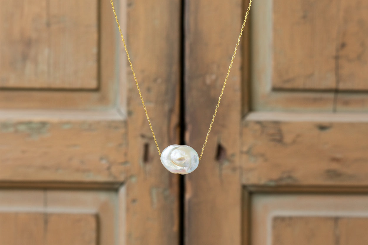 14K Gold Filled Necklace w/ Baroque Pearl