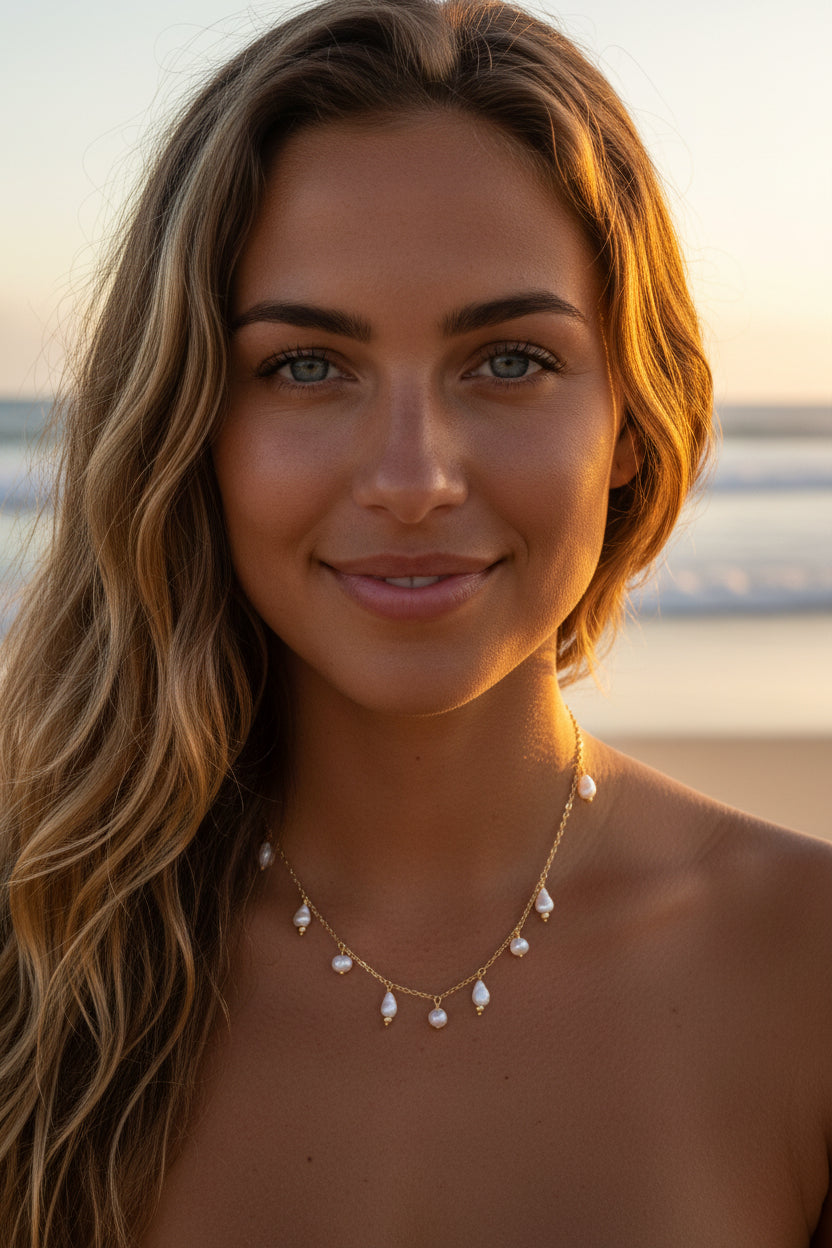 14k Gold Filled necklace with shells and pearls