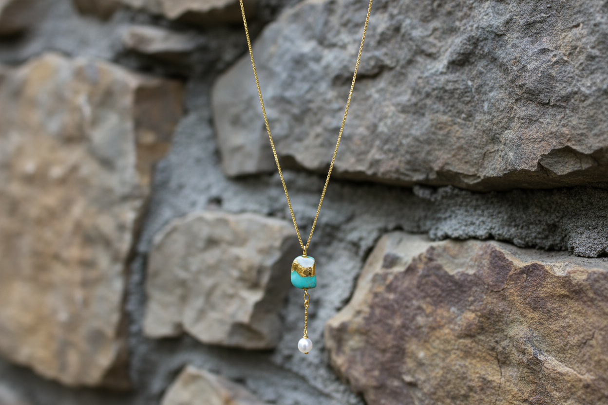 14K Gold Filled drop necklace with rock