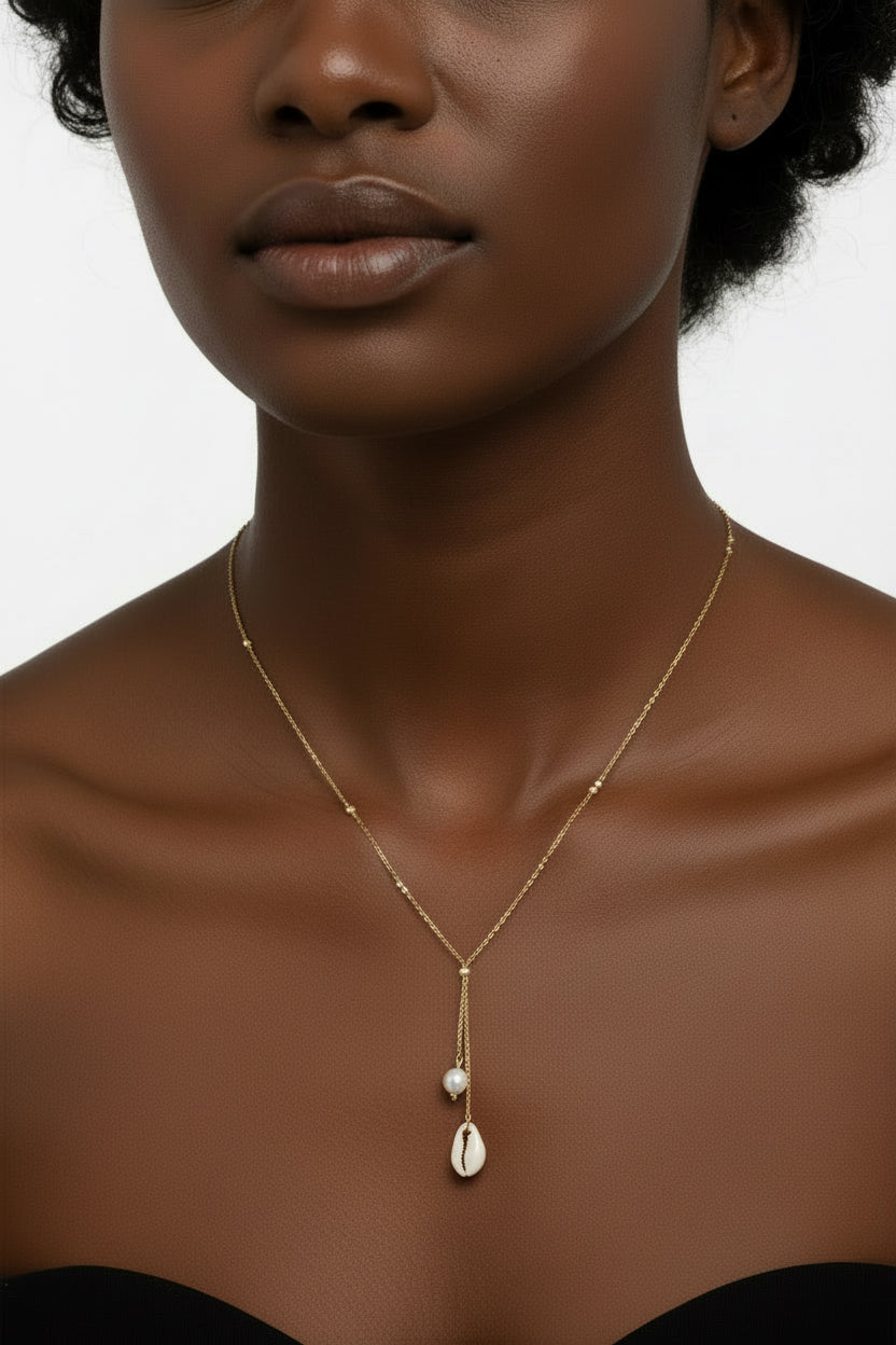14k Gold Filled Drop Cowrie  Necklace