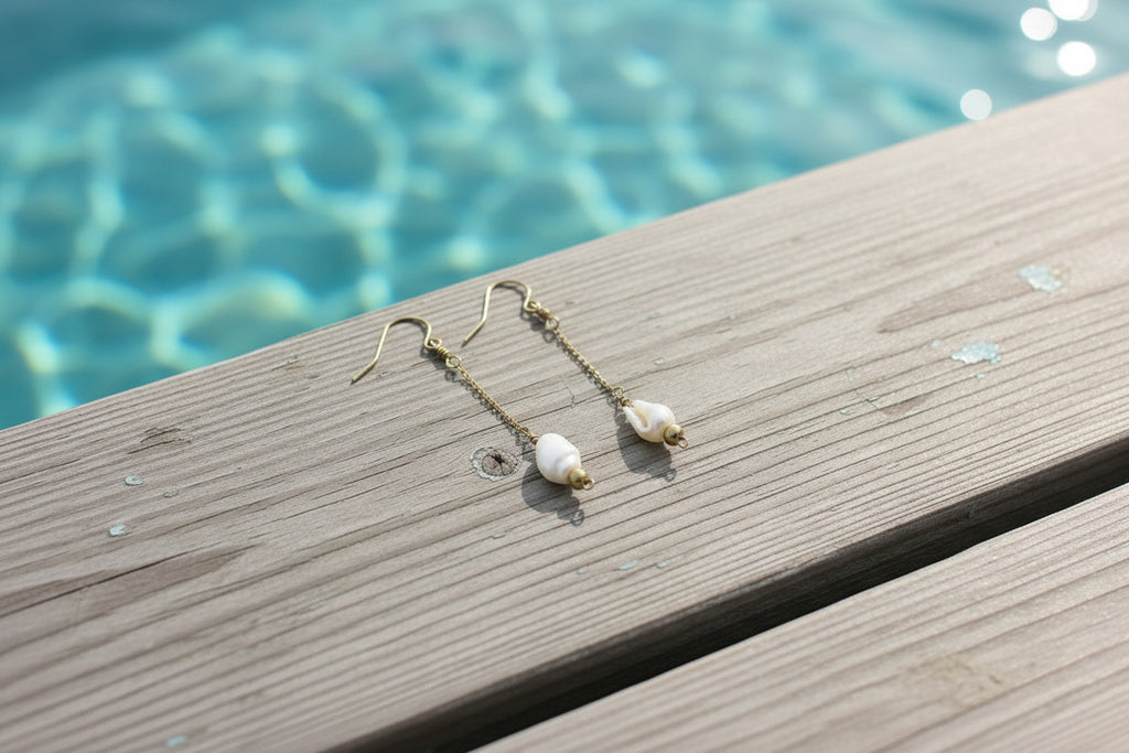 14K Gold Filled dangly earrings with shell