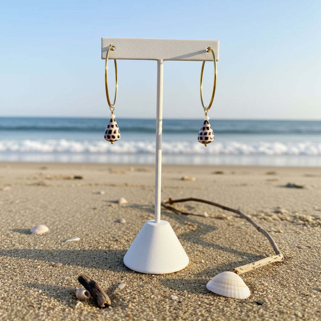 14K Gold plated hoop earrings with cone shell