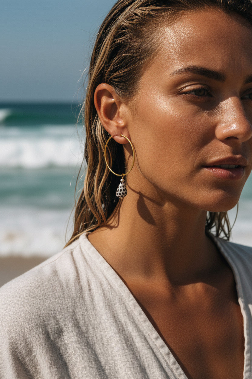 14K Gold plated hoop earrings with cone shell