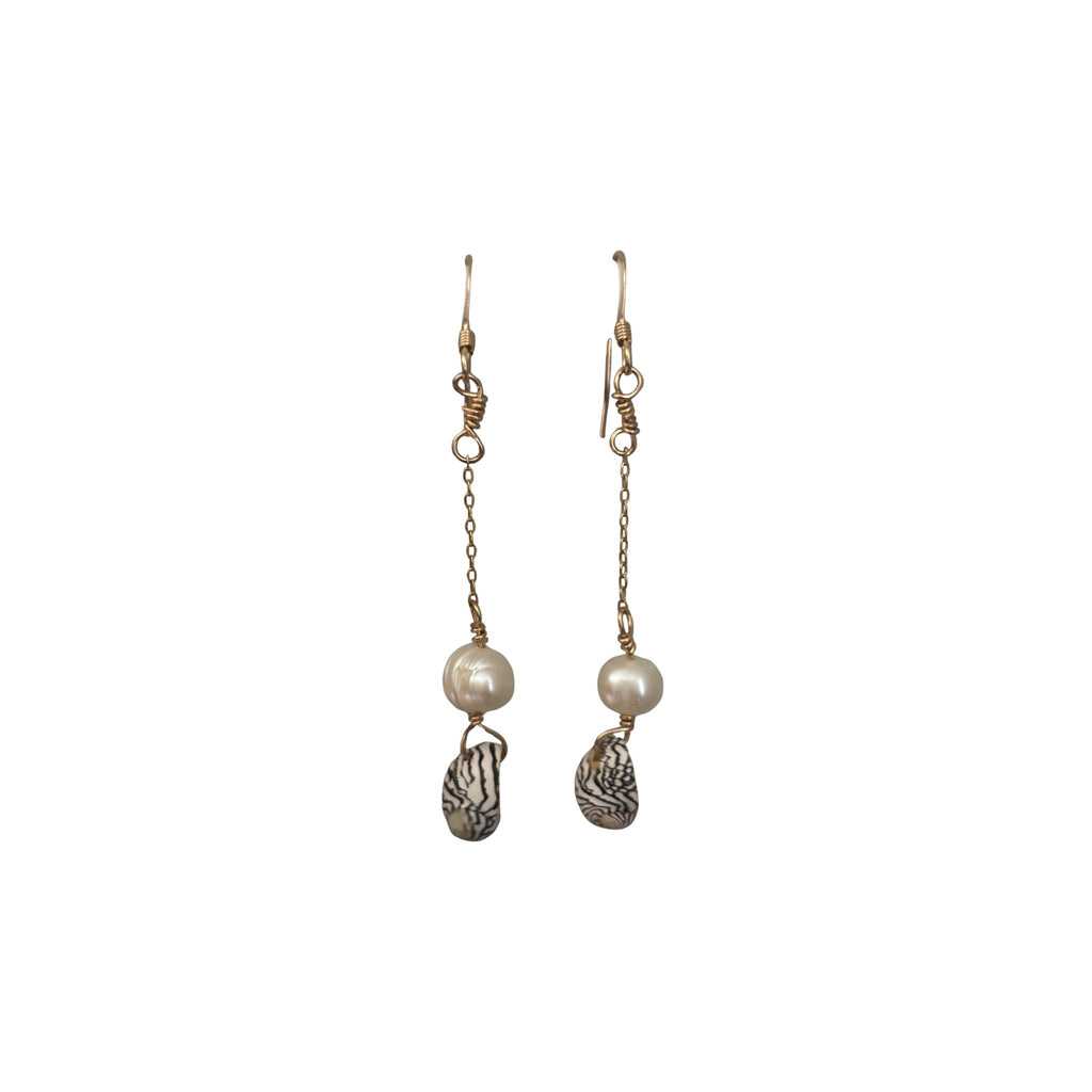 14K Gold filled earrings with pearl and shell
