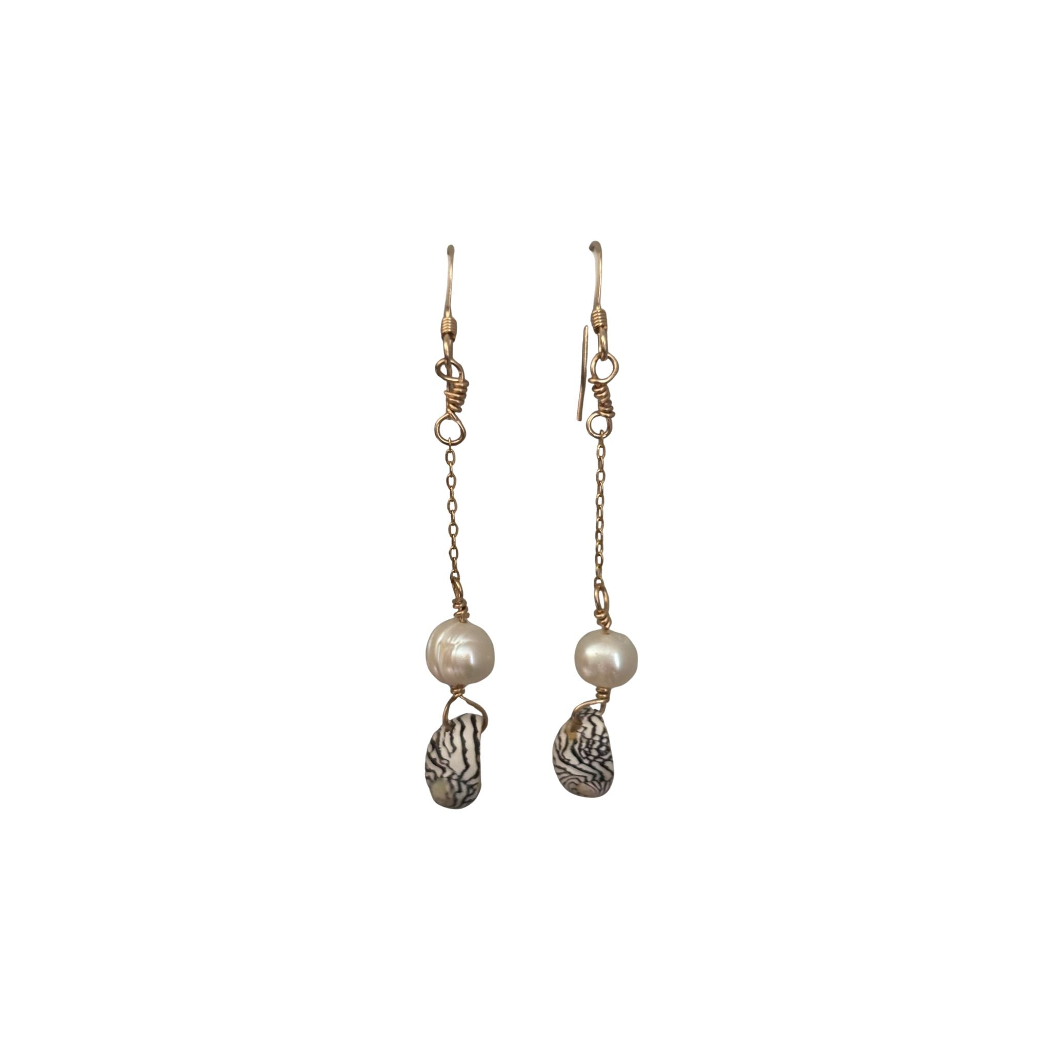 14K Gold filled earrings with pearl and shell