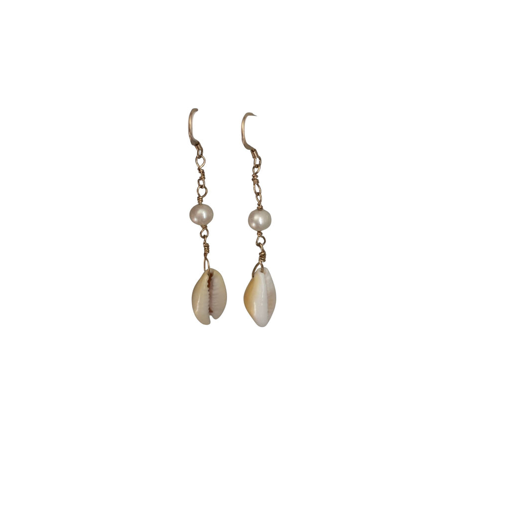14k Gold Filled Earrings with cowrie shell and pearl