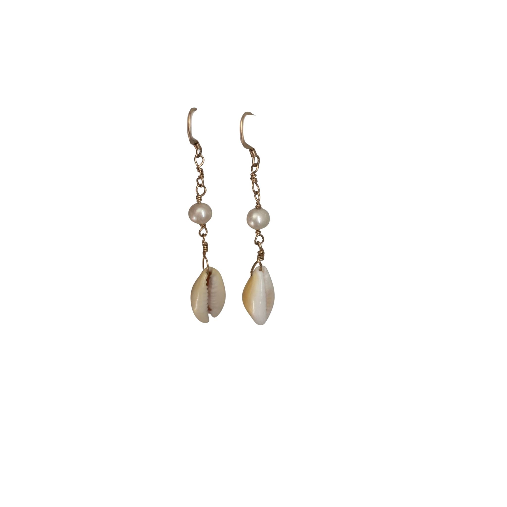 14k Gold Filled Earrings with cowrie shell and pearl