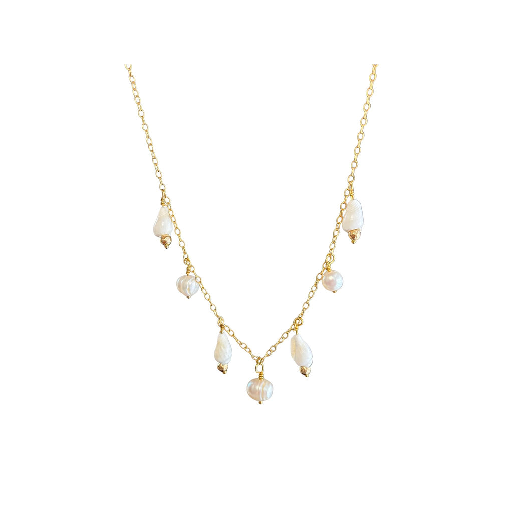 14k Gold Filled necklace with shells and pearls