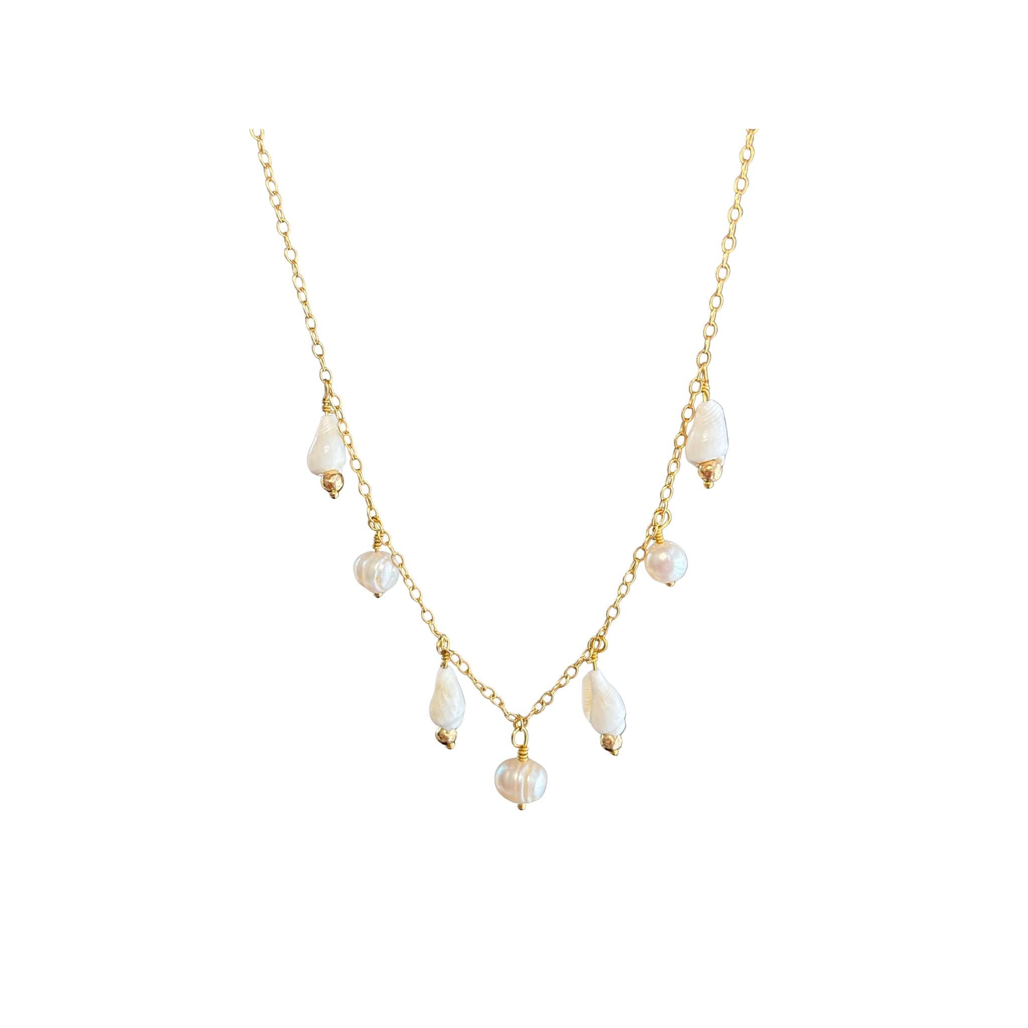 14k Gold Filled necklace with shells and pearls