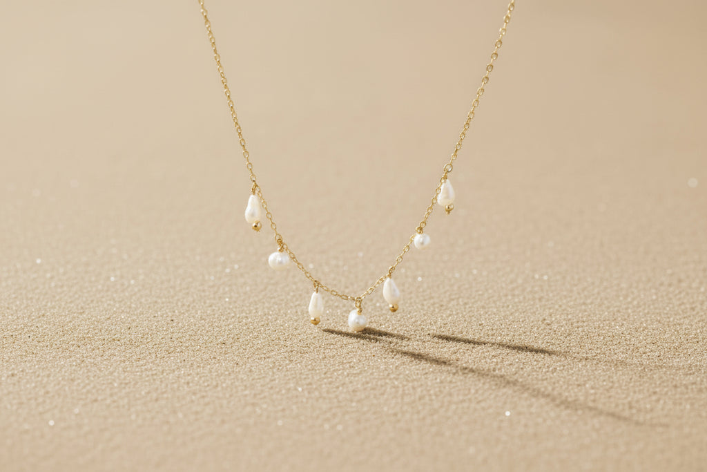 14k Gold Filled necklace with shells and pearls
