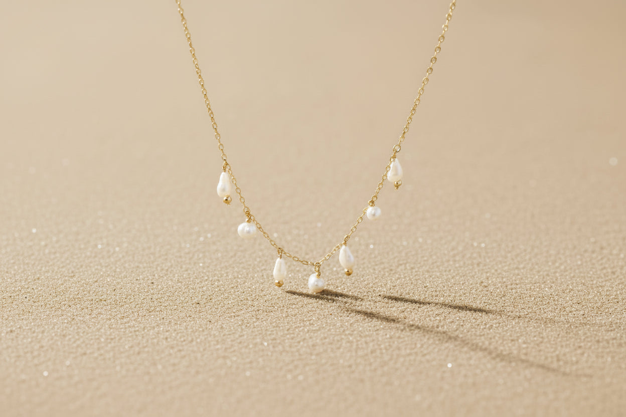 14k Gold Filled necklace with shells and pearls