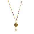 Gold plated chain with enamel beads and religious medal