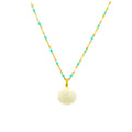 Gold plated  enamel bead necklace with shell pendant
