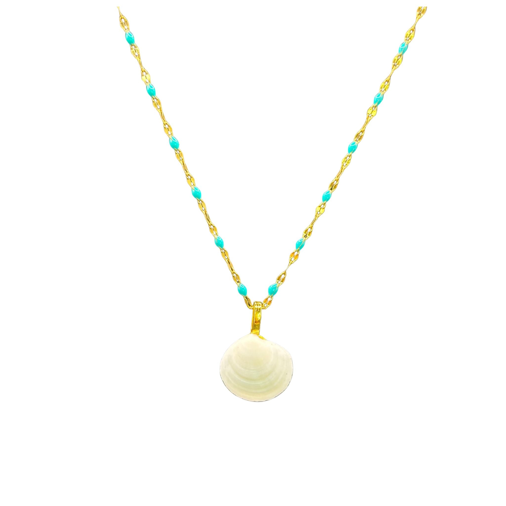 Gold plated  enamel bead necklace with shell pendant
