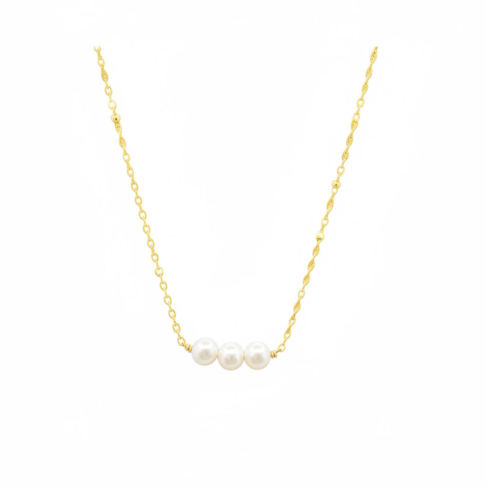 14k Gold Filled necklace with three small pearls