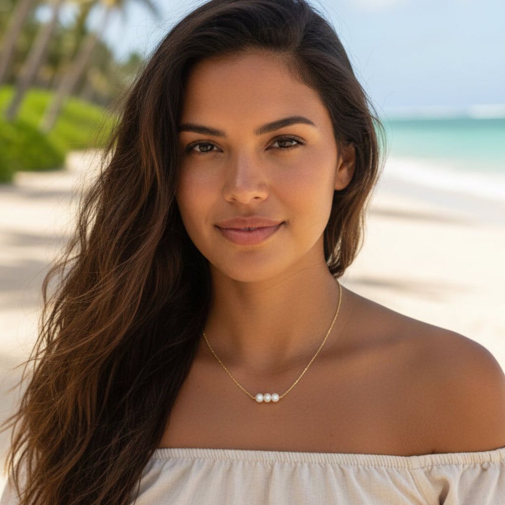 14k Gold Filled necklace with three small pearls
