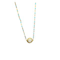 14K Gold Plated necklace with enamel beads and mother of pearl pendant