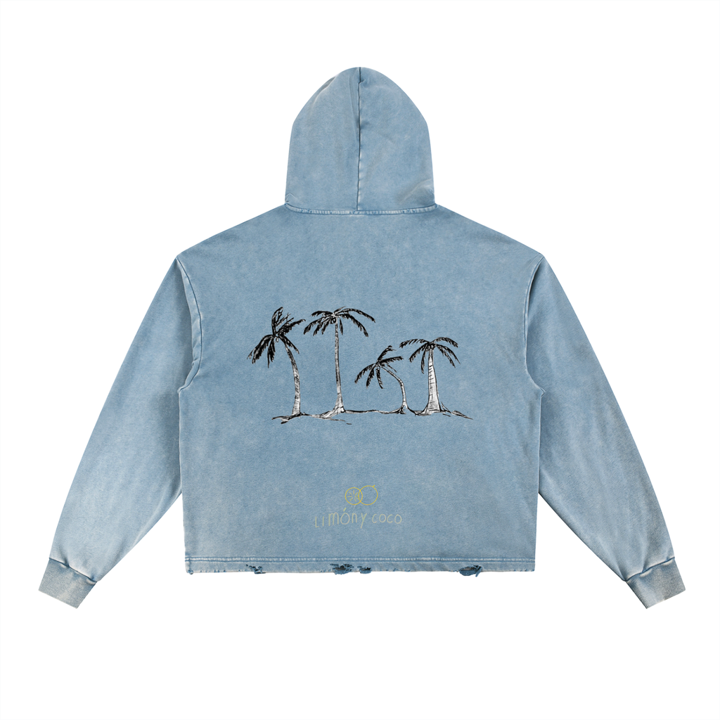 Vintage Washed Frayed-Hem Hoodie